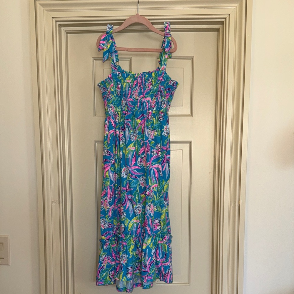 Girls Lilly Pulitzer Blue and Pink Smocked Maxi Dress